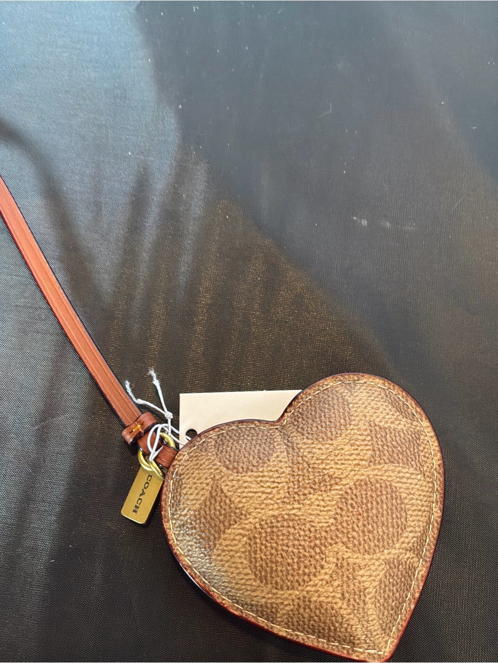 Coach Heart bag charm in Brown with Red Trim - Picture 2 of 3